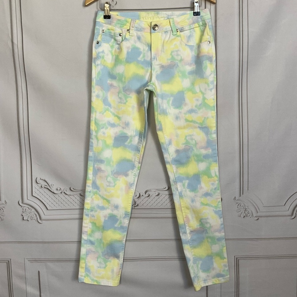 Justice Jeans Young Girls Pastel Colorful Tie Dye Jeans Plus Size 14 1/2 Denim